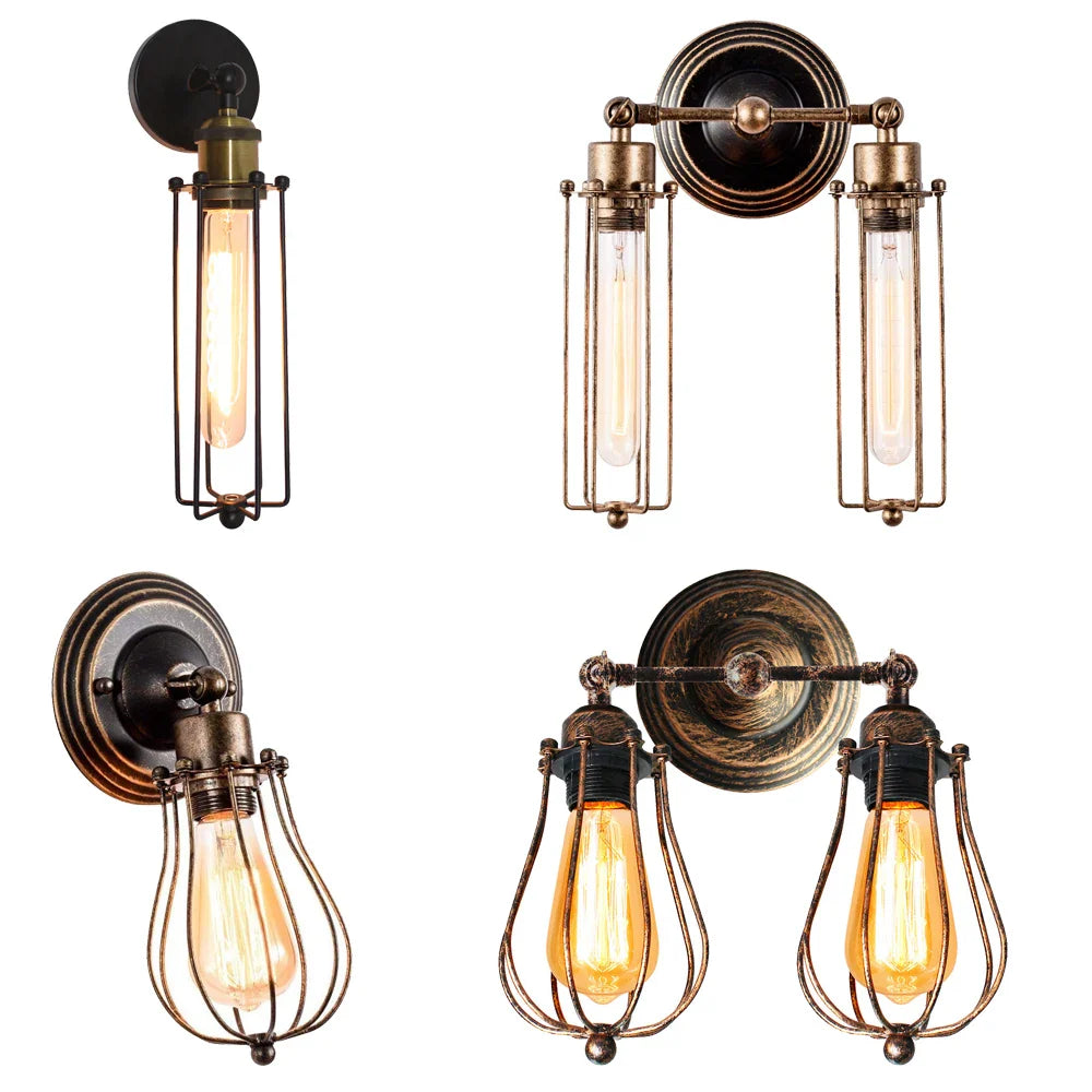Afralia™ Wire Cage Industrial LED Wall Sconce for Living Room, Bar, Restaurant