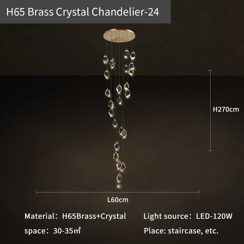 Afralia™ Crystal Diamond Chandelier for Duplex Building Stairwell Loft Pendant Lighting