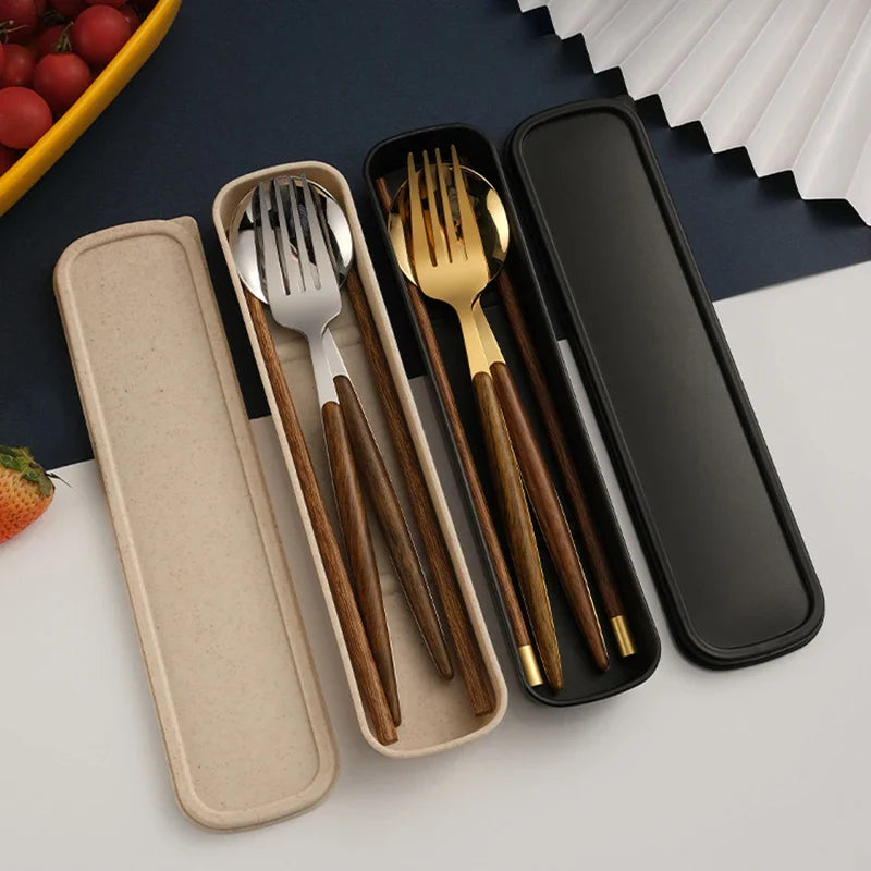 Afralia™ Stainless Steel Wooden Handle Cutlery Set Kitchen Tableware