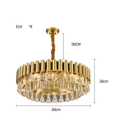 Afralia™ Golden Stainless Steel Crystal Chandelier | LED Round Oval Lustre Fixture