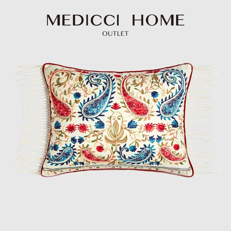 Afralia™ Paisley Embroidered Pillow Cover with Tassels