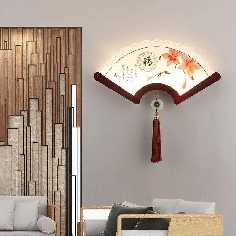 Afralia™ Fan-shaped Wood Wall Lamp: LED Retro Japanese Light for Bedroom, Living Room, Aisle