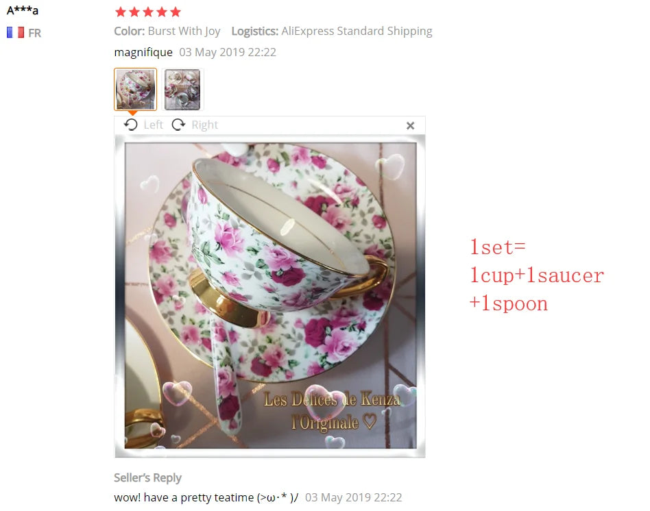 Afralia™ Romantic Flower Bone China Tea Cup Saucer Spoon Set 200ml