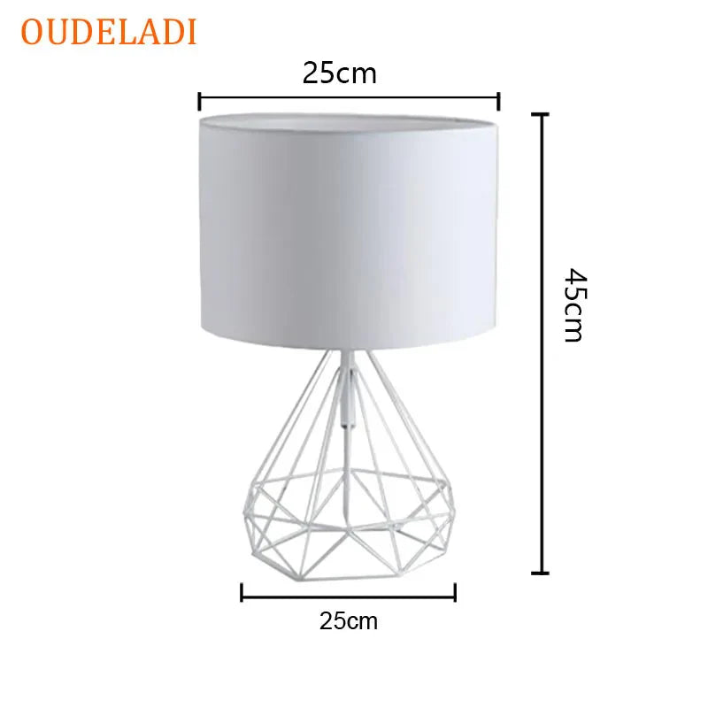 Afralia™ Geometric Gold Desk Lamp with Hollow Diamond Design and Cloth Shade