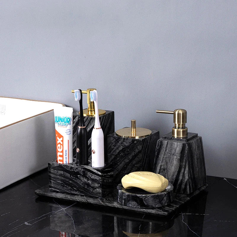 Afralia™ Ancient Wood Grain Marble Bathroom Set with Luxury Accessories