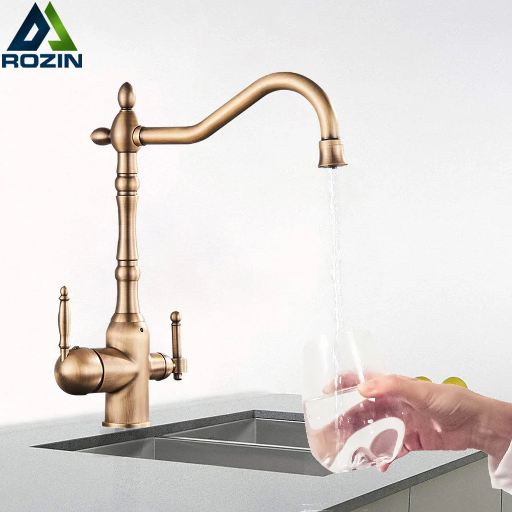Afralia™ Antique Brass Water Filtration Kitchen Faucet, Lead-Free Drinking Sink Faucet