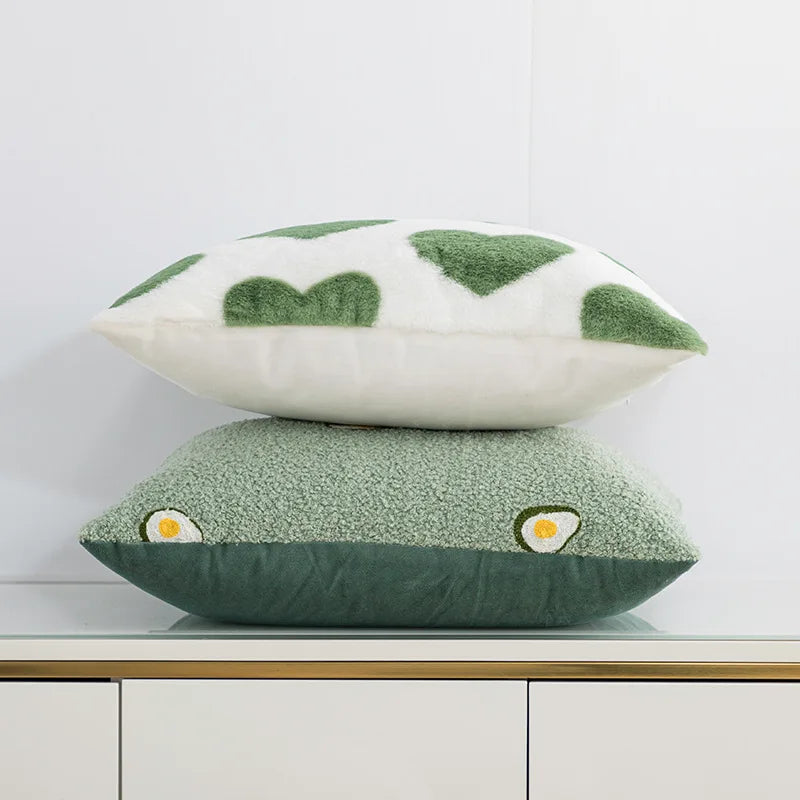 Afralia™ Fluffy Comfort Pillow Cover 45x45cm Avocado Green Cream Blue Home Decor