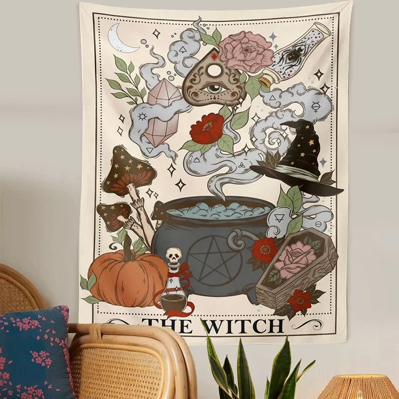 Afralia™ Witch Tarot Tapestry: Retro Witchy Boho Wall Hanging for Home Decor