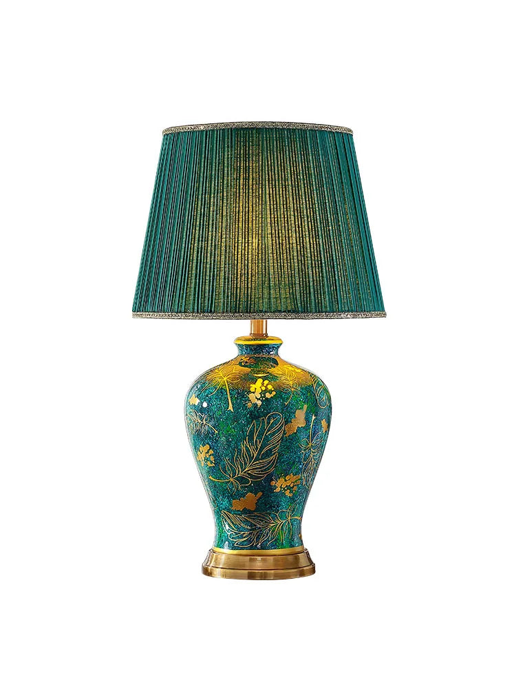 Afralia™ Emerald Queen Green Ceramic Table Lamp - Luxury Villa Bedroom Living Room Lighting