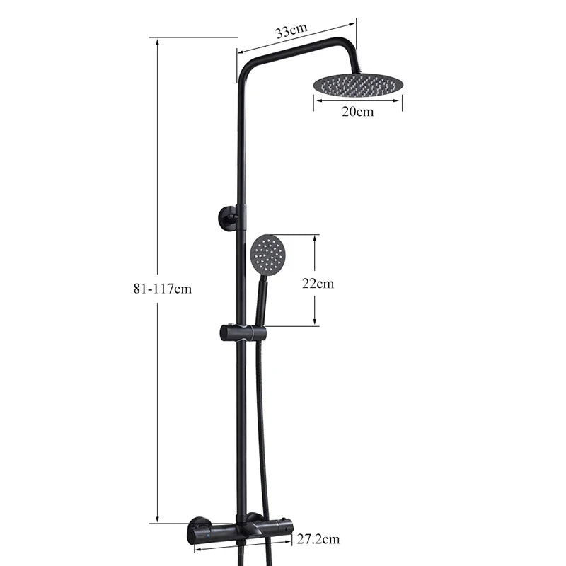 Afralia™ Thermostatic Shower Faucet Black/Chrome Rainfall Bathroom Set with Handshower