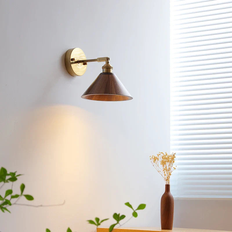Afralia™ Modern Walnut Wooden LED Wall Light Up Down Bedroom Lamp