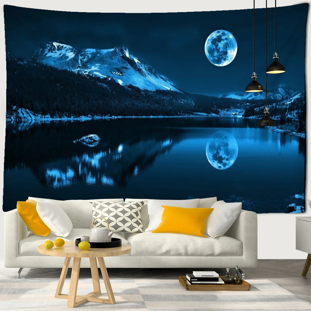 Afralia™ Psychedelic Moonlight Night View Tapestry Wall Hanging for Home Decor
