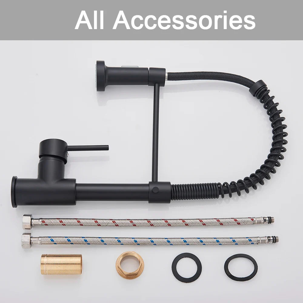 Afralia™ Matte Black Spring Kitchen Faucet One Handle Hot Cold Water Tap Deck Mounted