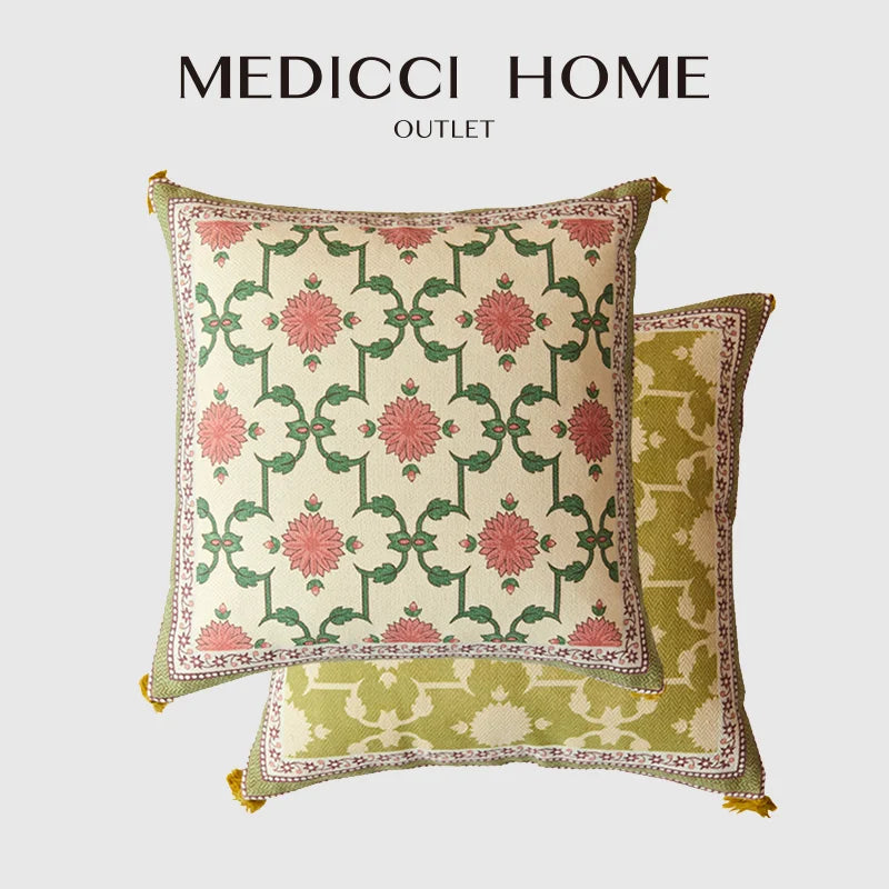 Afralia™ Datura Flowers Print Wool Velvet Mandala Cushion Cover Luxe Pillow Case