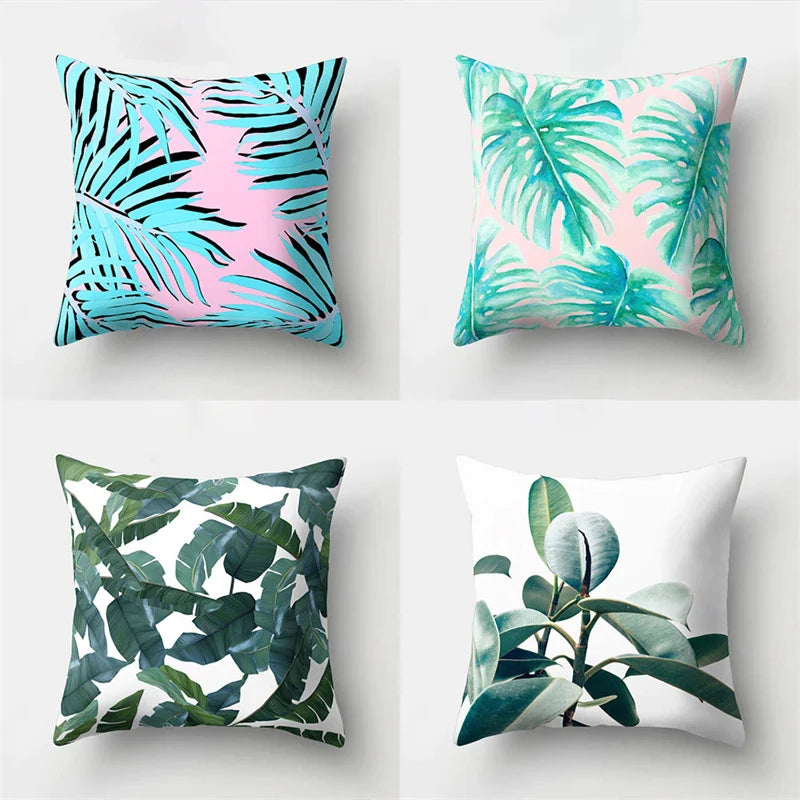 Afralia™ Nordic Green Leaves Cactus Cushion Cover 45x45cm for Home Decor & Sofa