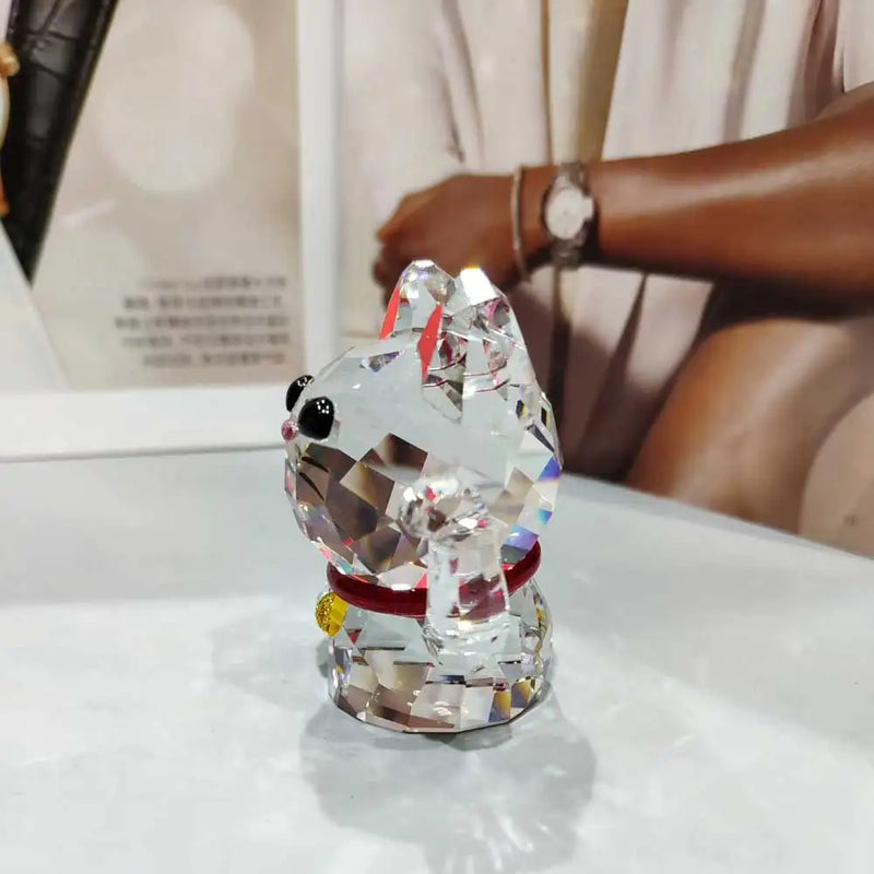 Afralia™ Crystal Lucky Cat Glass Figurine - Fengshui Home Decor & Paperweight