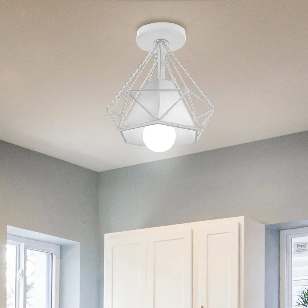 Afralia™ Iron Cage Ceiling Light Fixture Retro Nordic Design Home Kitchen Lamp