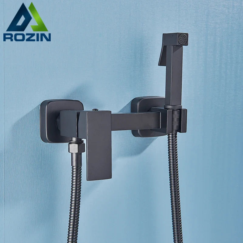 Afralia™ Matte Black Bidet Faucet Wall Mount Hot Cold Mixer for Toilet & Shower