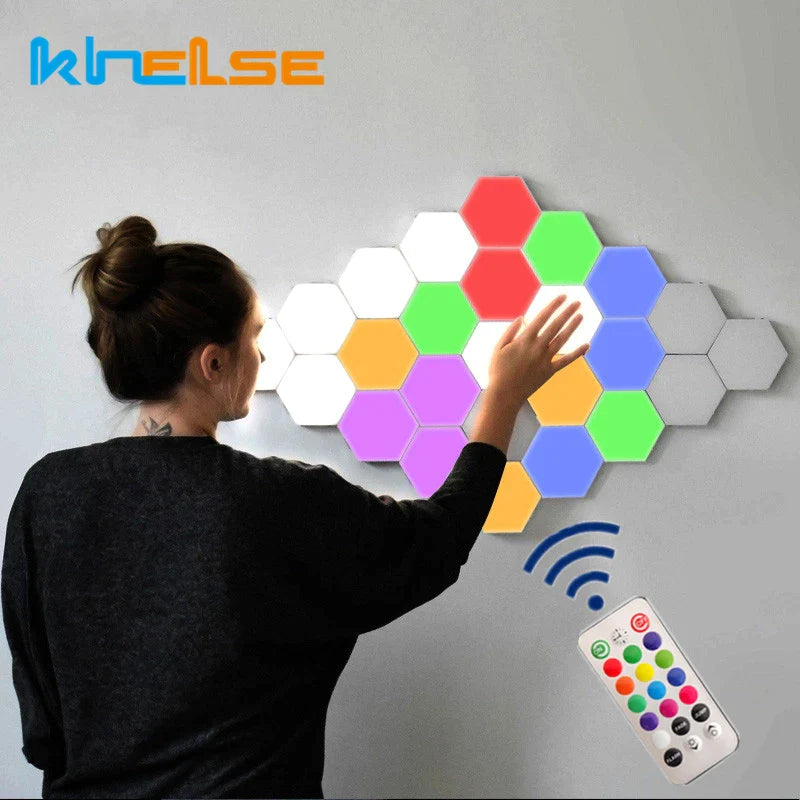 Afralia™ Hexagon Quantum LED Wall Lamp Modular Honeycomb Remote Control Panel Lights