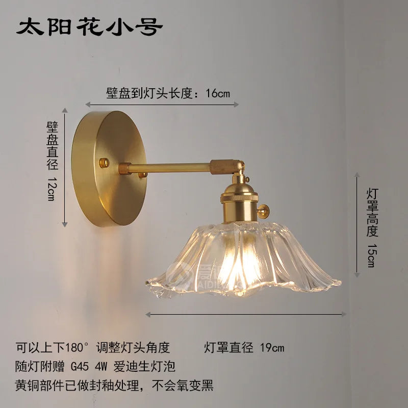 Afralia™ Japanese Copper Glass Wall Lights Modern LED Sconce for Bedroom Stair Mirror