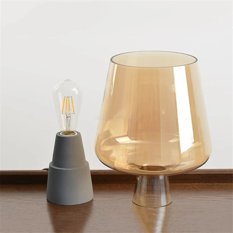 Afralia™ Glass Cement Base LED Table Lamp for Living Room Bedroom Desk Light