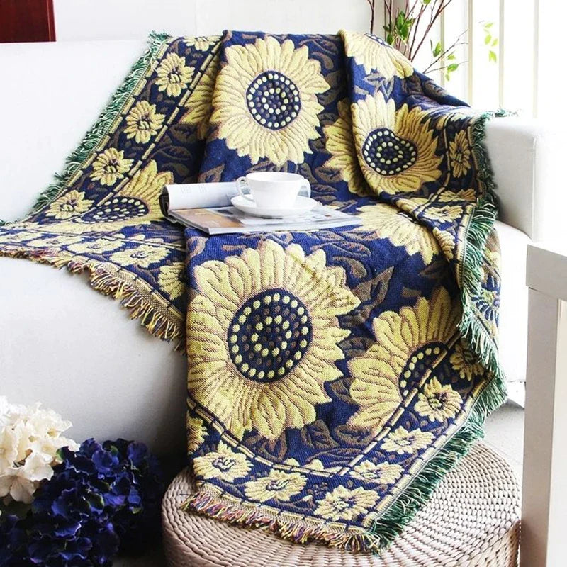 Afralia™ Sunflower Pattern Throw Blanket - Cozy Knit Sofa Blanket & Travel Companion