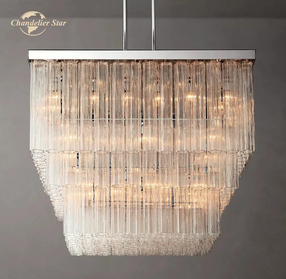 Afralia™ Glass Tube LED Square Chandelier Pendant Hanging Light - Modern Cielo Fixture