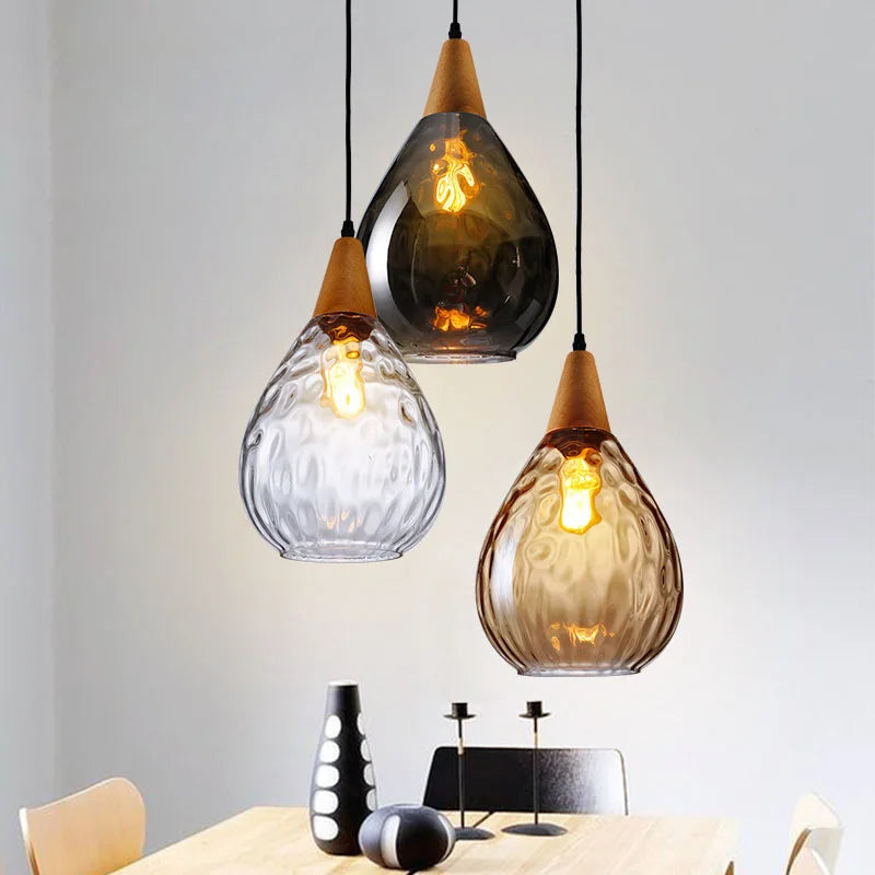 Afralia™ Glass Wooden Pendant Lamp: Modern Creative Hanging Lighting for Living Room, Restaurant, Bar.