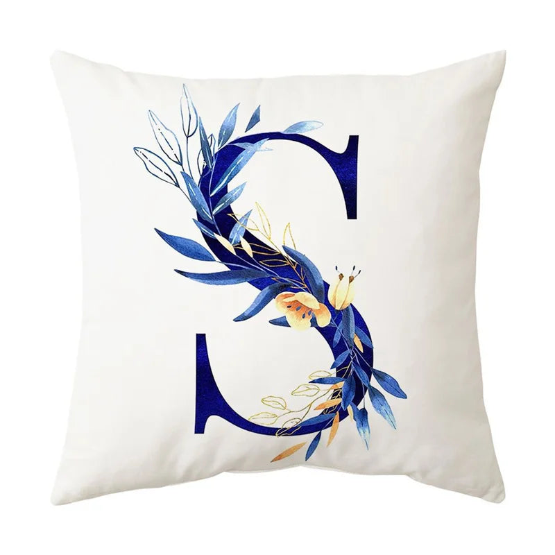 Afralia™ Blue Alphabet Flower Letter Pillowcase for Home Decor