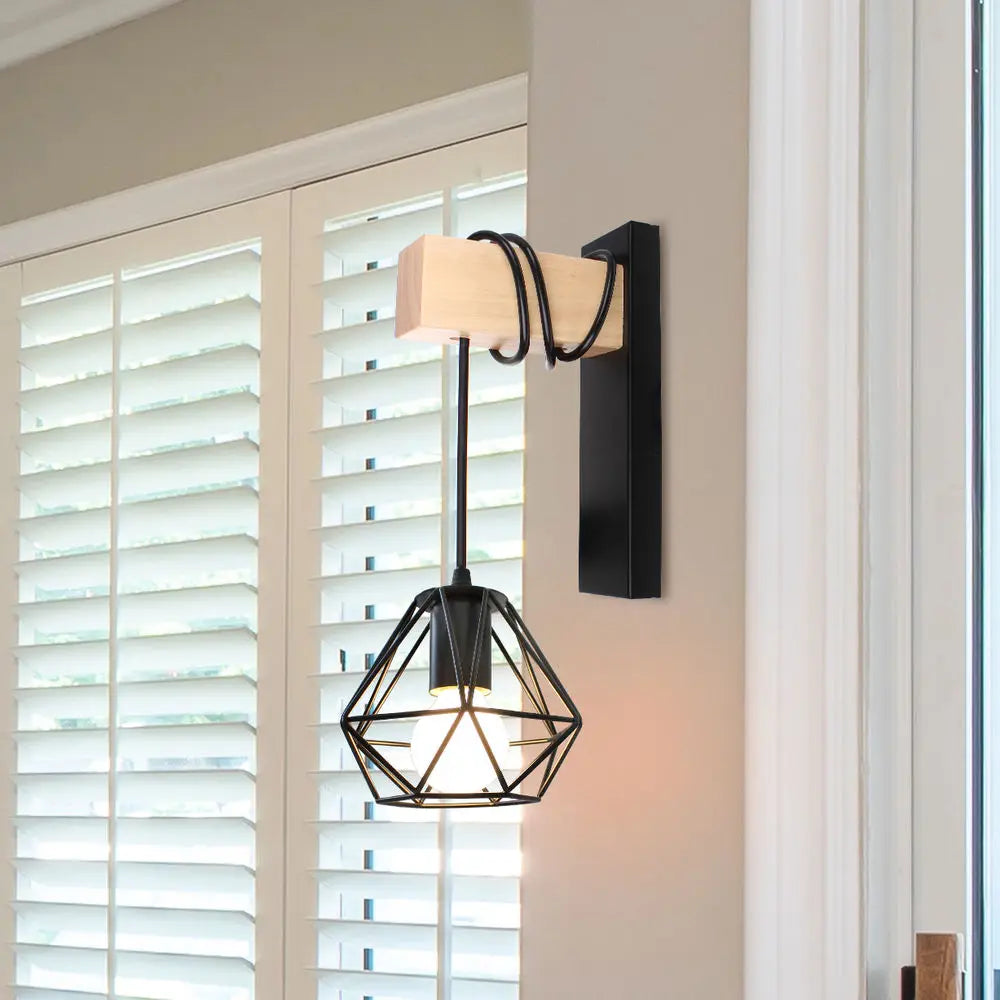 Industrial Iron Wood Wall Lamp E27 Modern Nordic Sconce by Afralia™ for Home Decor Bedroom