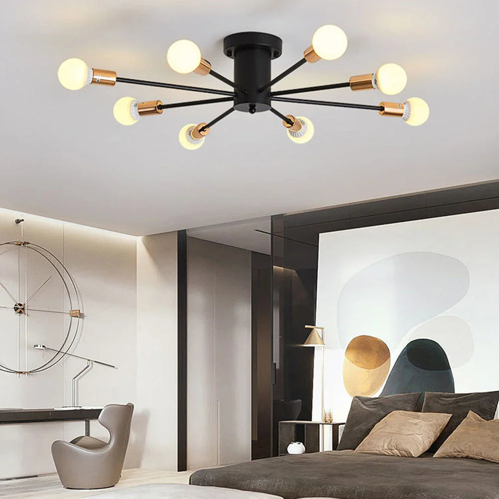 Afralia™ Modern Rod Iron Sputnik Chandelier Vintage Ceiling Lamp for Home Lighting