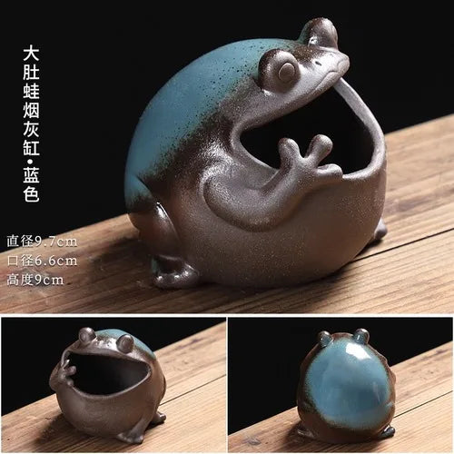 Afralia™ Cute Big Belly Frog Cartoon Ceramic Ashtray Decor Gift for Boyfriend