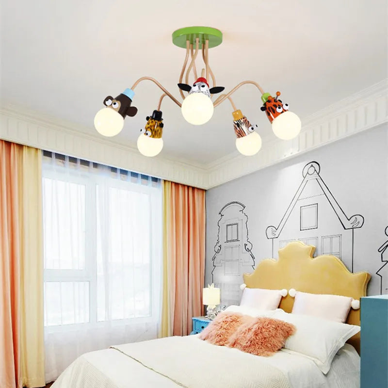 Afralia™ Animal LED Ceiling Light: Monkey Zebra Giraffe Kids Lamp for Bedroom.