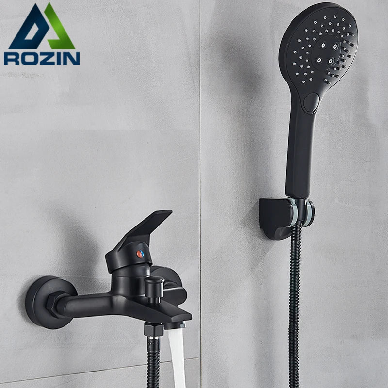 Afralia™ Matte Black Wall Mount Shower Mixer Valve Bathroom Faucet Bathtub Control