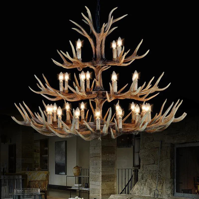 Afralia™ Resin Antler Chandelier: Retro Industrial European Loft Wind Lamps