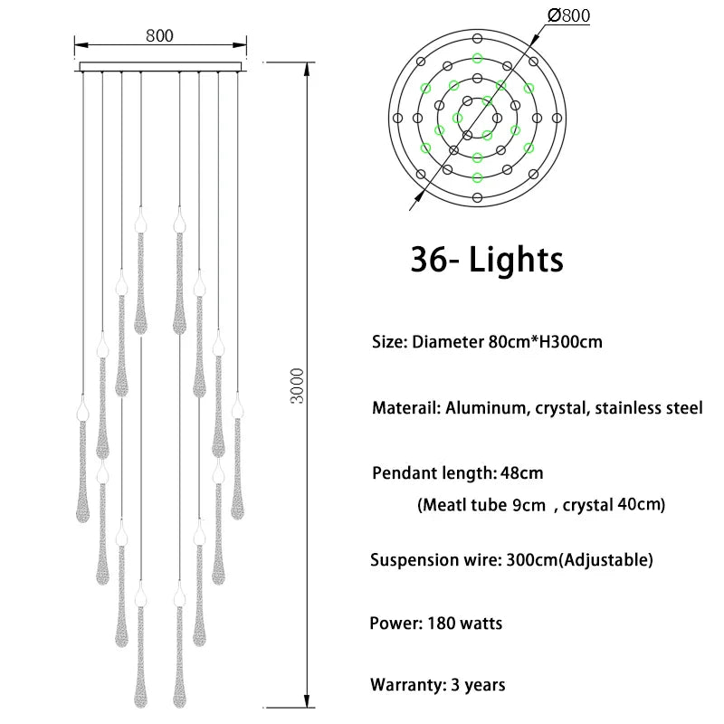 Modern Crystal Chandelier Water Drop Design LED Hanging Lighting for Villa Lobby by Afralia™