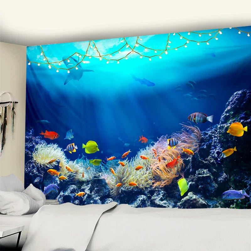 Afralia™ Sea Fish Coral Animal Tapestry Home Decor Wall Hanging Beach Towel