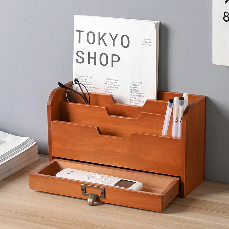Afralia™ Wooden Desk Organizer for Office Storage and Sorting with Multipurpose Compartments