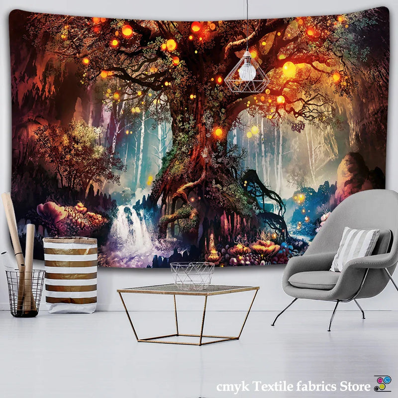 Afralia™ Ancient Trees Tapestry: Psychedelic 3D Print Wall Hanging for Boho Decor