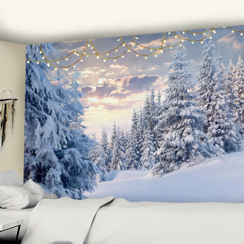 Afralia™ Snow Scenery Bohemian Tapestry Wall Hanging for Small Fresh Living Room Decor