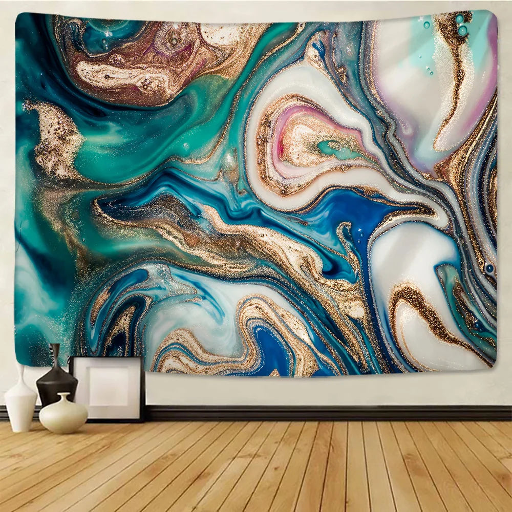 Afralia™ Boho Marble Abstract Tapestry: Gold Foil Colorful Wall Hanging Art