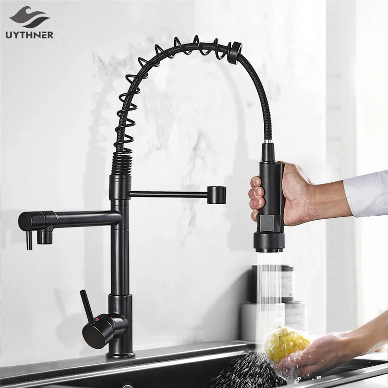 Afralia™ Brass Kitchen Faucet Spring Swivel Spout Hot Cold Water Mixer Taps