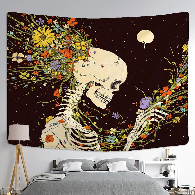 Nordic Skull Astronaut Tapestry Moon Star Wall Hanging Blanket Afralia™