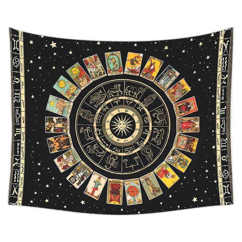 Afralia™ Tarot Card Tapestry: Zodiac Wheel & Major Arcana Sun Moon Wall Hanging