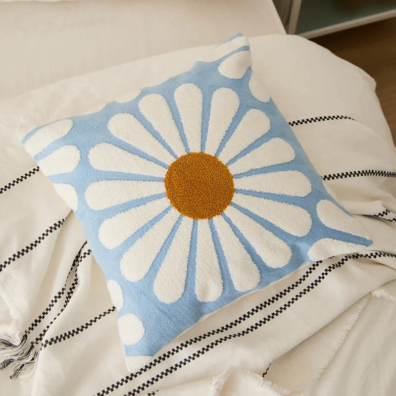 Afralia™ Embroidered Daisy Dandelion Cushion Cover 45x45cm for Sofa Bed Chair Living Room