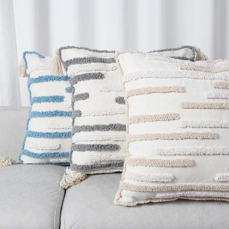 Afralia™ Plush Tufted Stripe Pillowcase for Home Decoration - 45x45cm/30x50cm