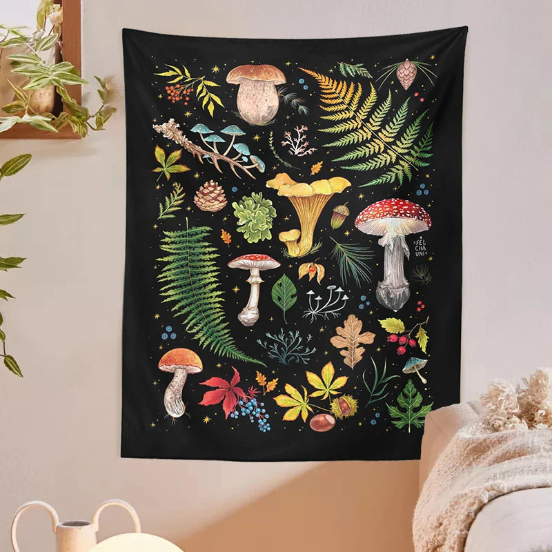 Afralia™ Mushroom Chart Botanical Wall Hanging for Bedroom & Living Room