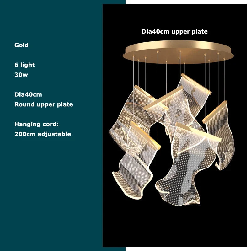 Afralia™ Golden Love Paper Chandelier: Postmodern LED Designer Lighting for Foyer