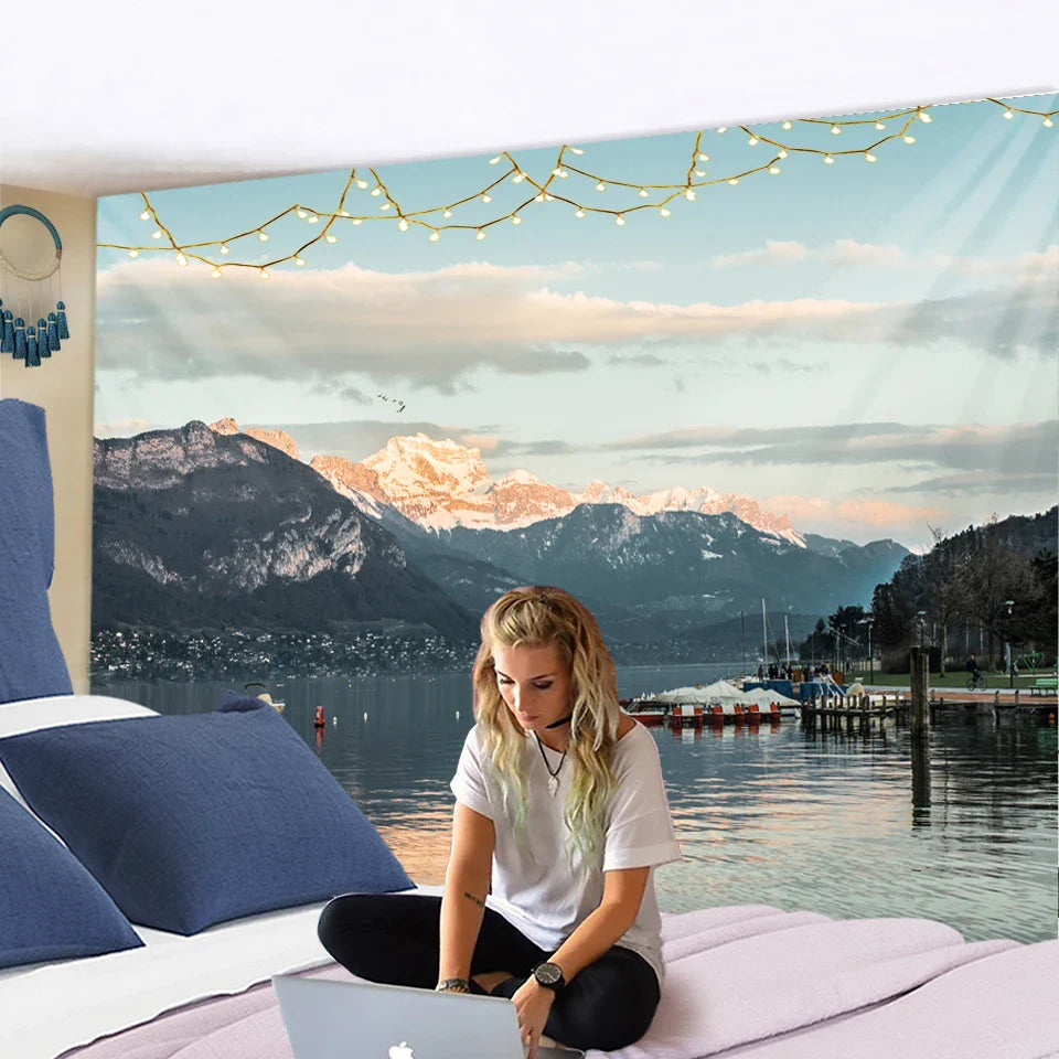 Snow Mountain Nature Tapestry Wall Hanging for Bohemian Home Decor by Afralia™