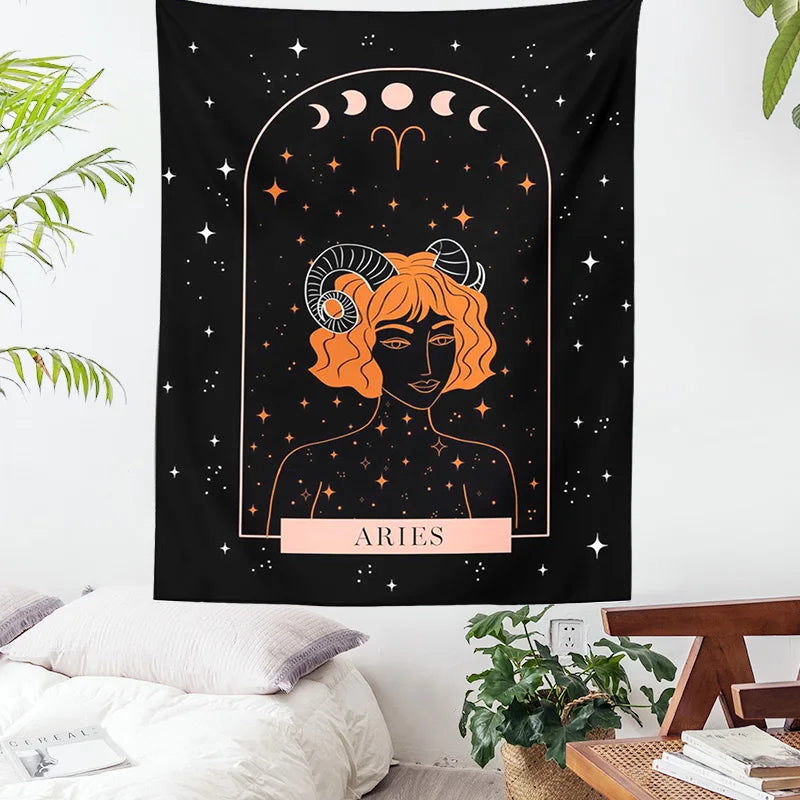 Afralia™ Celestial Constellation Tapestry Moon Phase Wall Hanging for Unique Home Décor